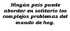 Cuadro de texto: Ningn pas puede abordar en solitario los complejos problemas del mundo de hoy.