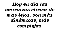 Cuadro de texto: Hoy en da las amenazas vienen de ms lejos, son ms dinmicas, ms complejas.